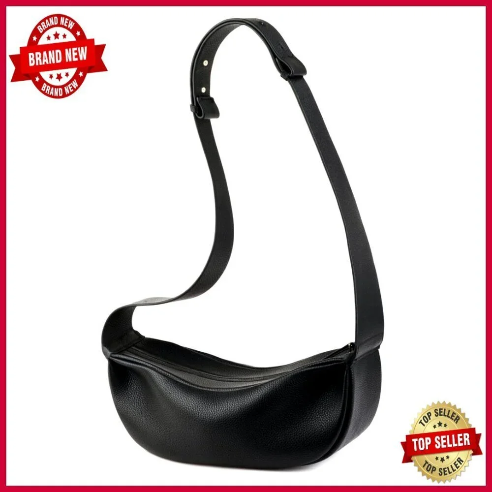 Genuine Leather Crossbody Sling Bag, Minimalist Hobo with Wide Adjustable Strap